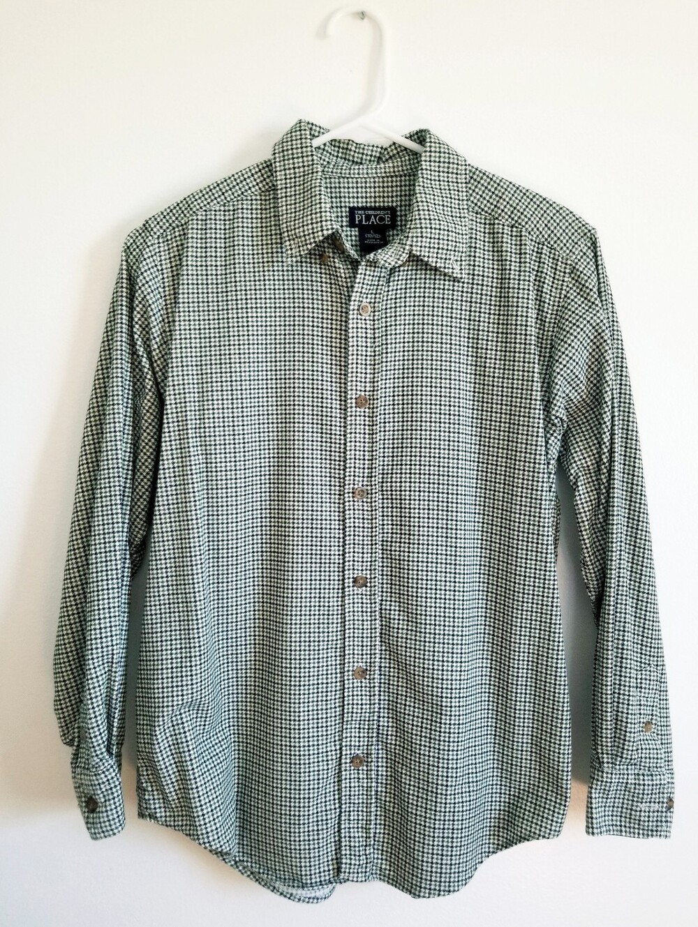 The Children's Place Green and White Check Velvet Button-Down Shirt